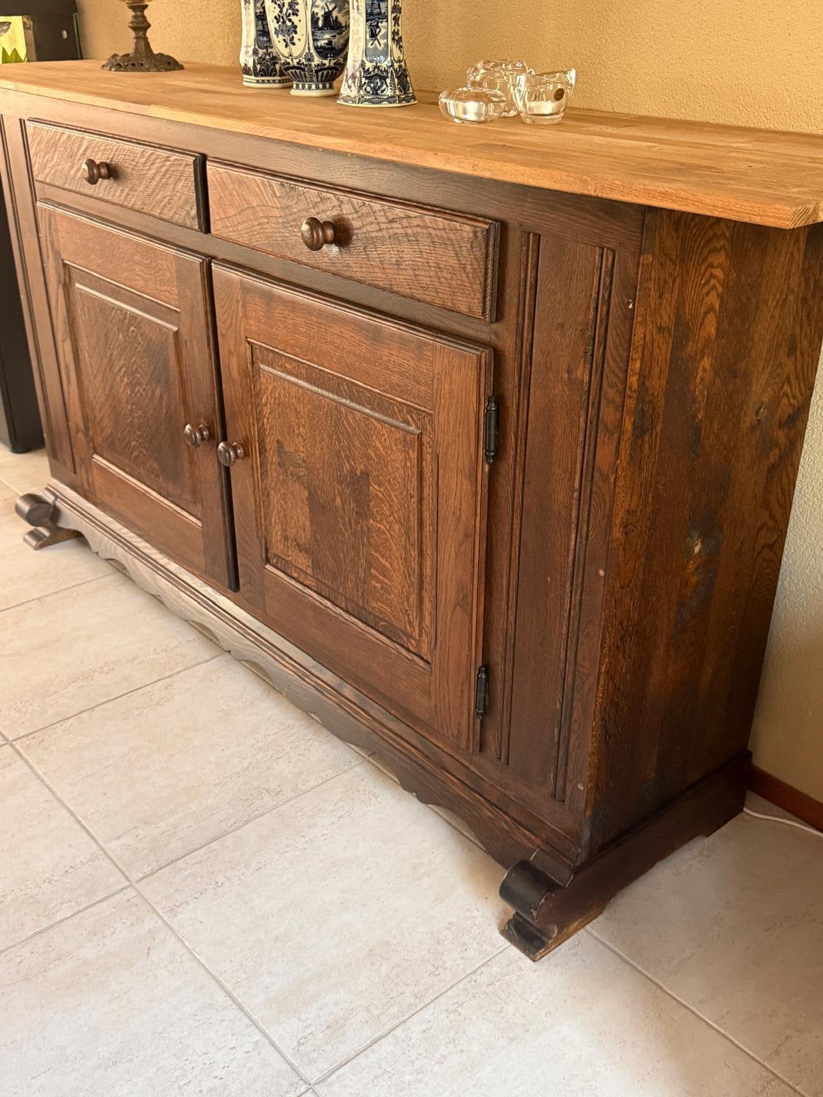 Dressoir massief eiken met lichter blad! Moderne uitstraling, Ophalen, Zo goed als nieuw, 25 tot 50 cm, 200 cm of meer