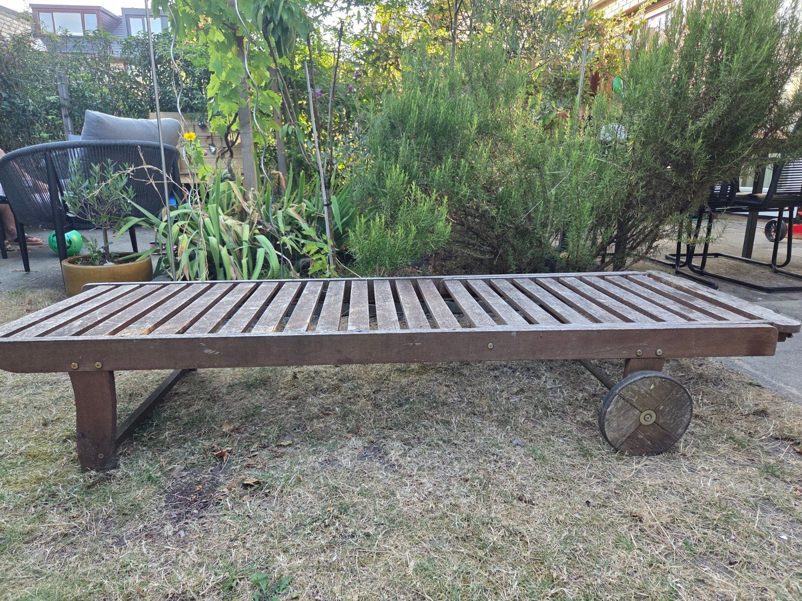 Jutlandia Teakhouten Ligbed met Wielen - Verstelbaar, Tuin en Terras, Ophalen, Gebruikt, Teakhout, Verstelbaar