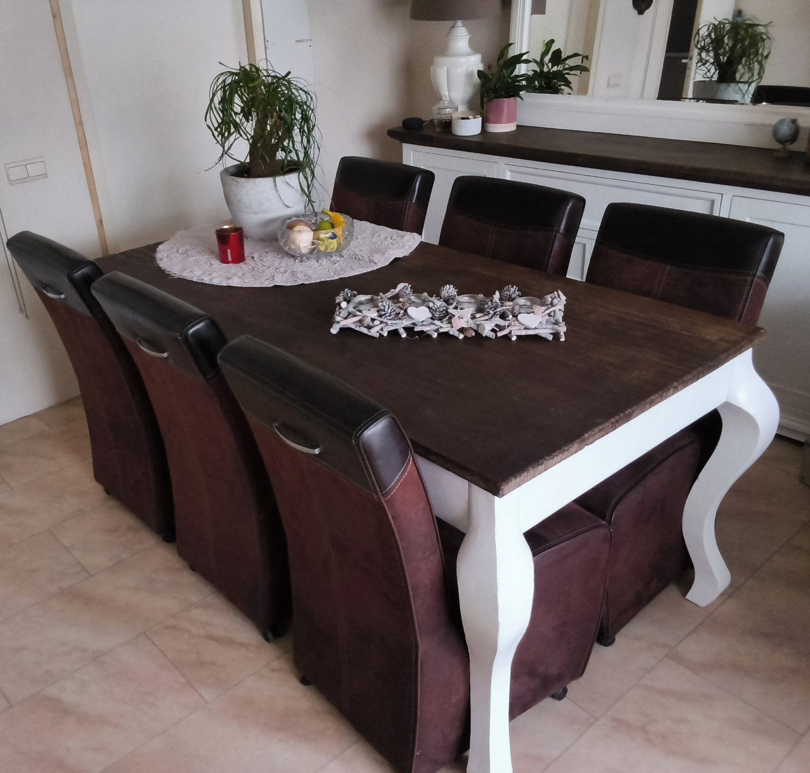 Landelijke eettafel met stoelen, Huis en Inrichting, Ophalen, Gebruikt, 200 cm of meer, 50 tot 100 cm