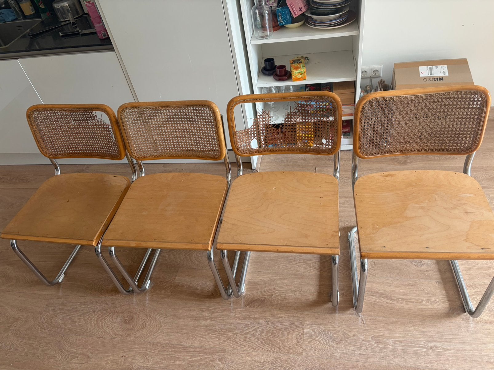 Opknapper!! Orginele Marcel breuer webbing cesca stoelen x4, Ophalen, Gebruikt, Bruin, Vier