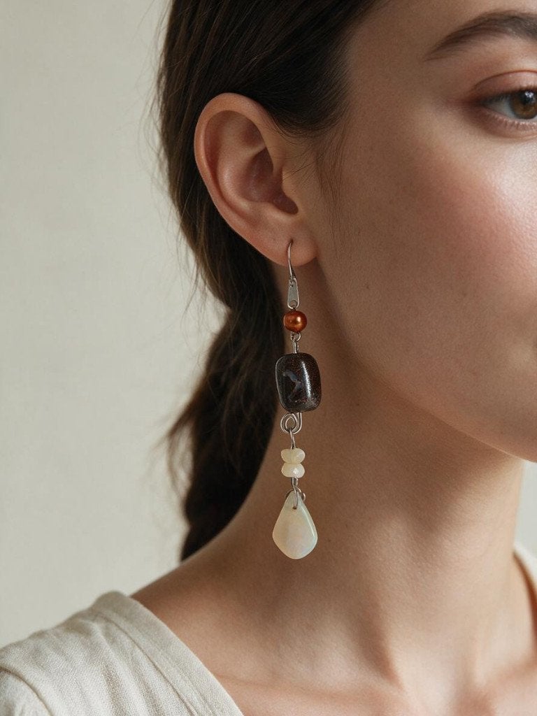 Mooie 7,5 cm lange 925 zilver boulder OPAAL parel oorbellen!, Sieraden, Tassen en Uiterlijk, Hangers, Overige kleuren, Verzenden