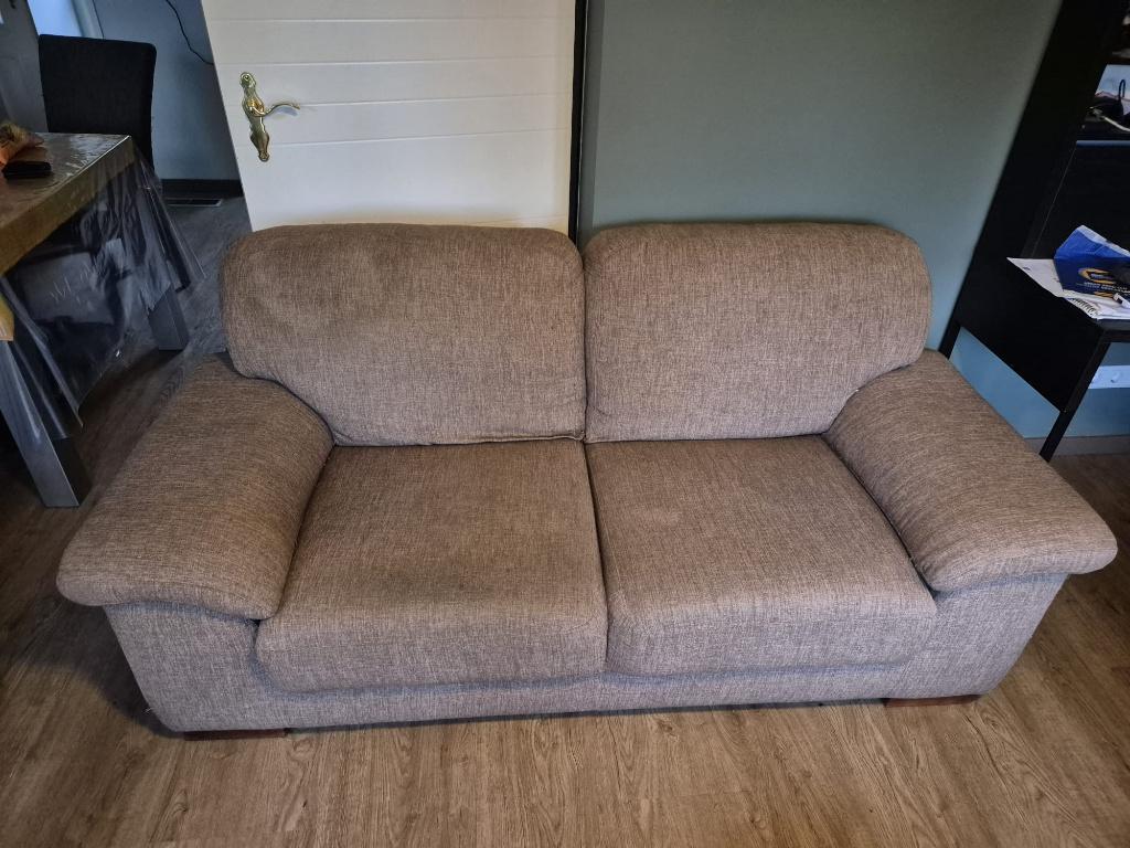 Stoffen bank - 2-zitter - taupe, Ophalen, Gebruikt, 150 tot 200 cm, Tweepersoons