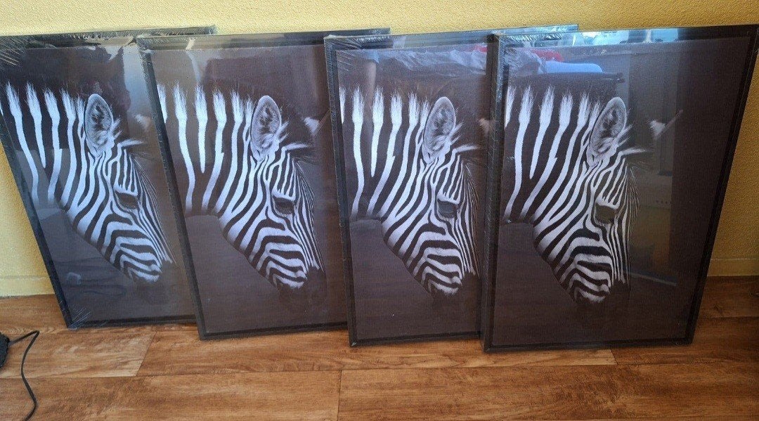 set van 4  nieuwe zwart wit canvas met zebra, Ophalen of Verzenden, Nieuw, Minder dan 50 cm, Foto of Poster