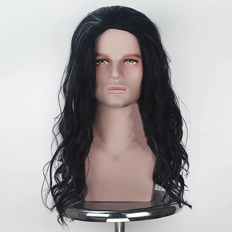 Lange Zwarte Grijze Heren Pruik Mannen Haarstuk Haren Haar, Verzenden, Nieuw, Pruik of Haarverlenging