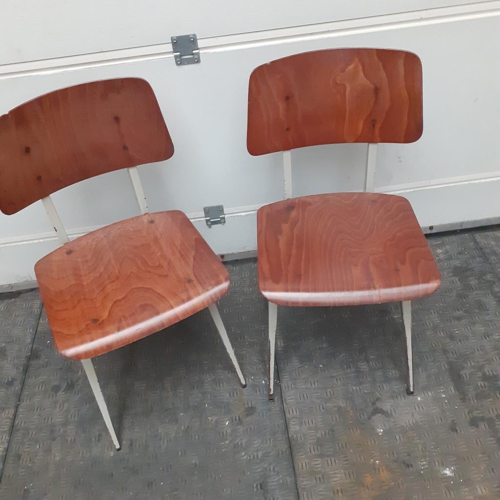 Galvanitas S16 Schoolstoel - Vintage Design, Huis en Inrichting, Stoelen, Gebruikt, Twee, Hout, Metaal, Bruin, Ophalen