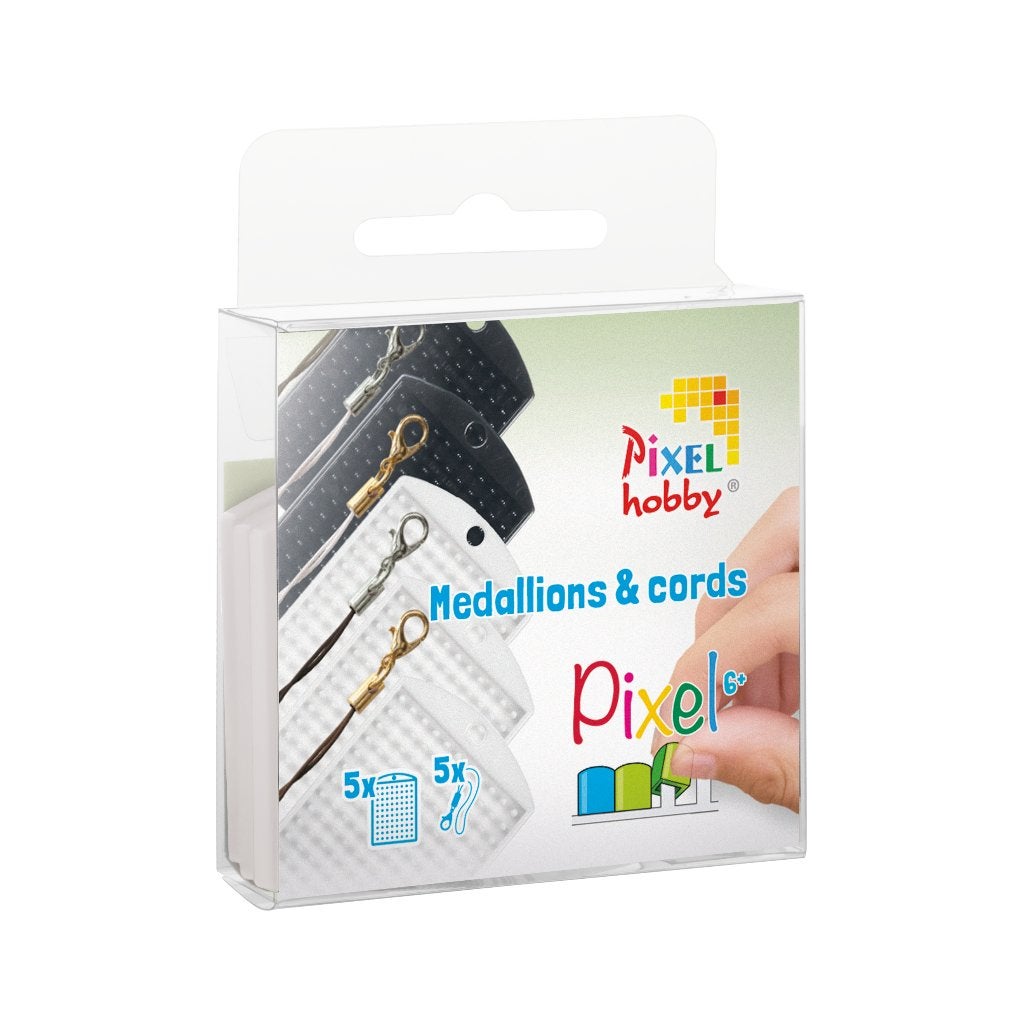 Pixelhobby set 5 medaillons en 5 koordjes zwart/wit, ., Nieuw, Ophalen of Verzenden, Pixelhobby