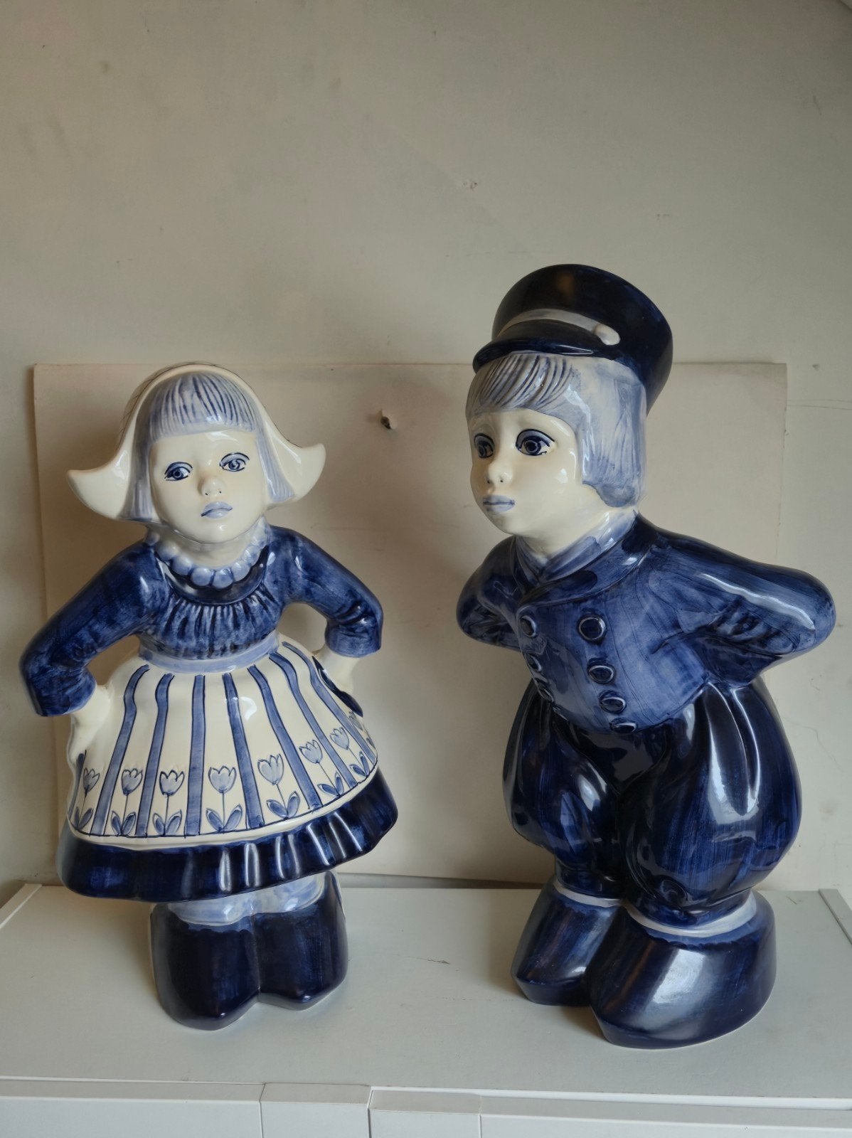 Groot Delfts Blauw Beeld Hollandse Jongen en Meisje, Ophalen of Verzenden, Zo goed als nieuw, Mens