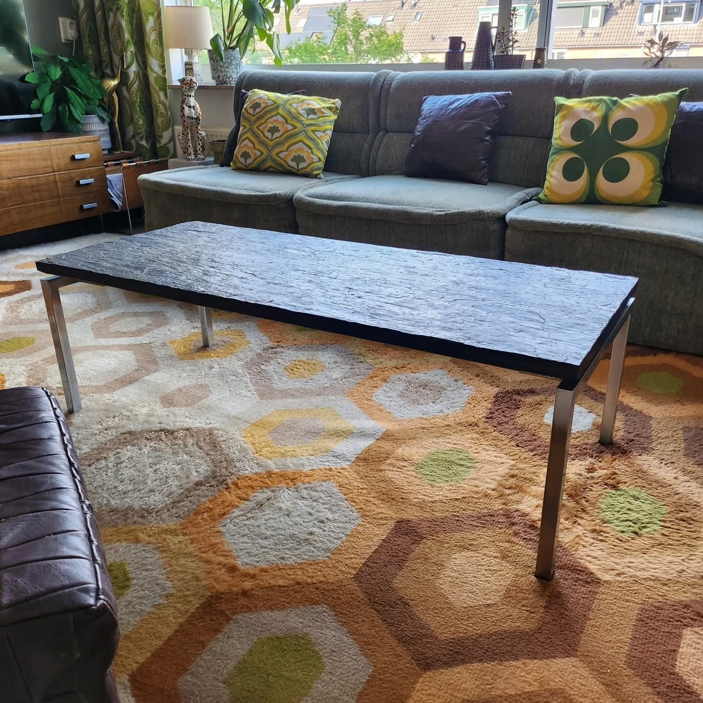 vintage salontafel, brutalist mid-century, spectrum, leistee, Ophalen, Overige materialen, Gebruikt, 100 tot 150 cm