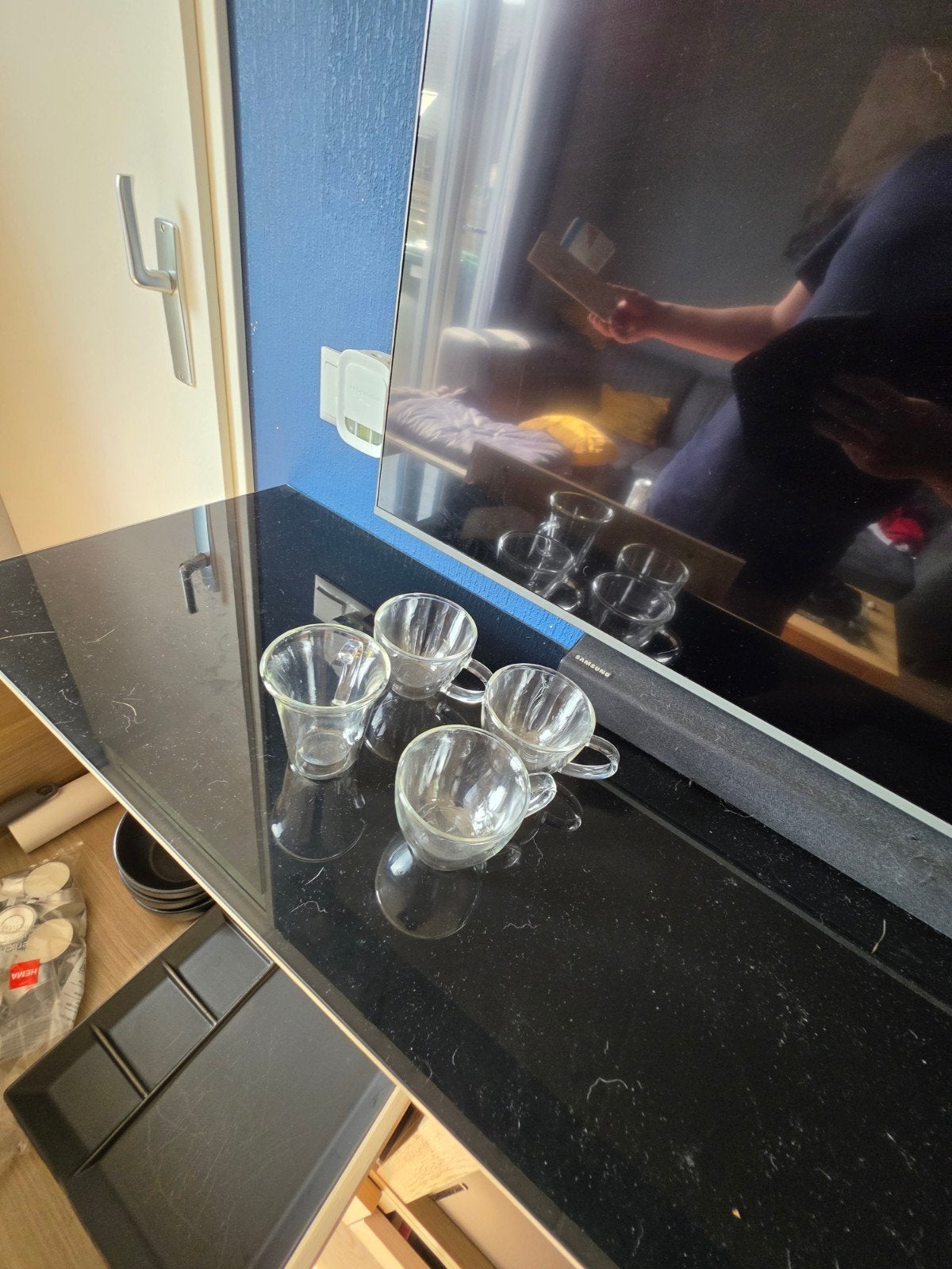 Set van 4 glazen kopjes met oor, Ophalen, Overige stijlen, Kop(pen) en/of Schotel(s), Glas