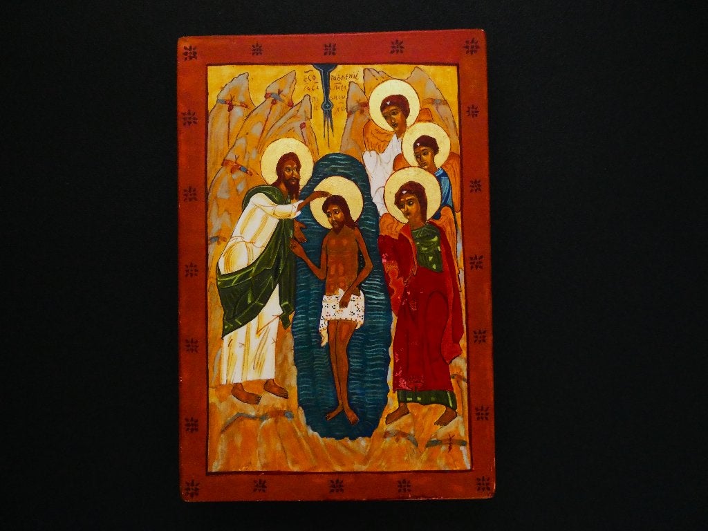Handgeschilderd icoon De Doop van Jezus Christus, Ophalen of Verzenden