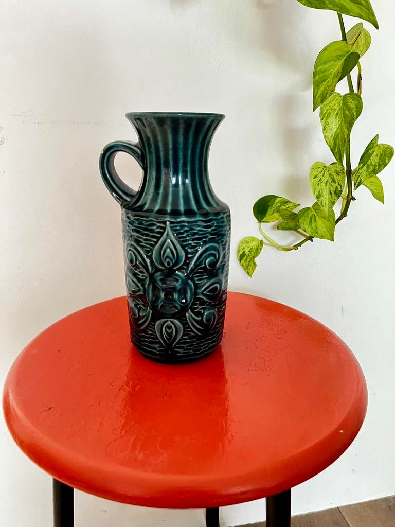 West Germany vaas in teal-petrol, Ophalen of Verzenden