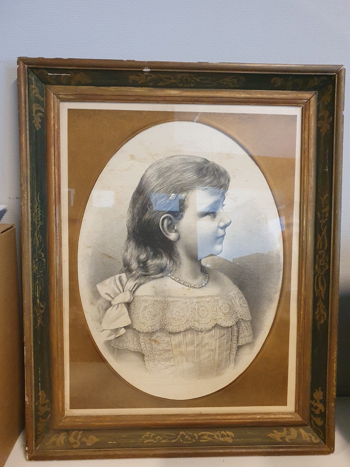 Antieke ingelijste prent van koningin wilhelmina., Ophalen of Verzenden, Prent, Ingelijst