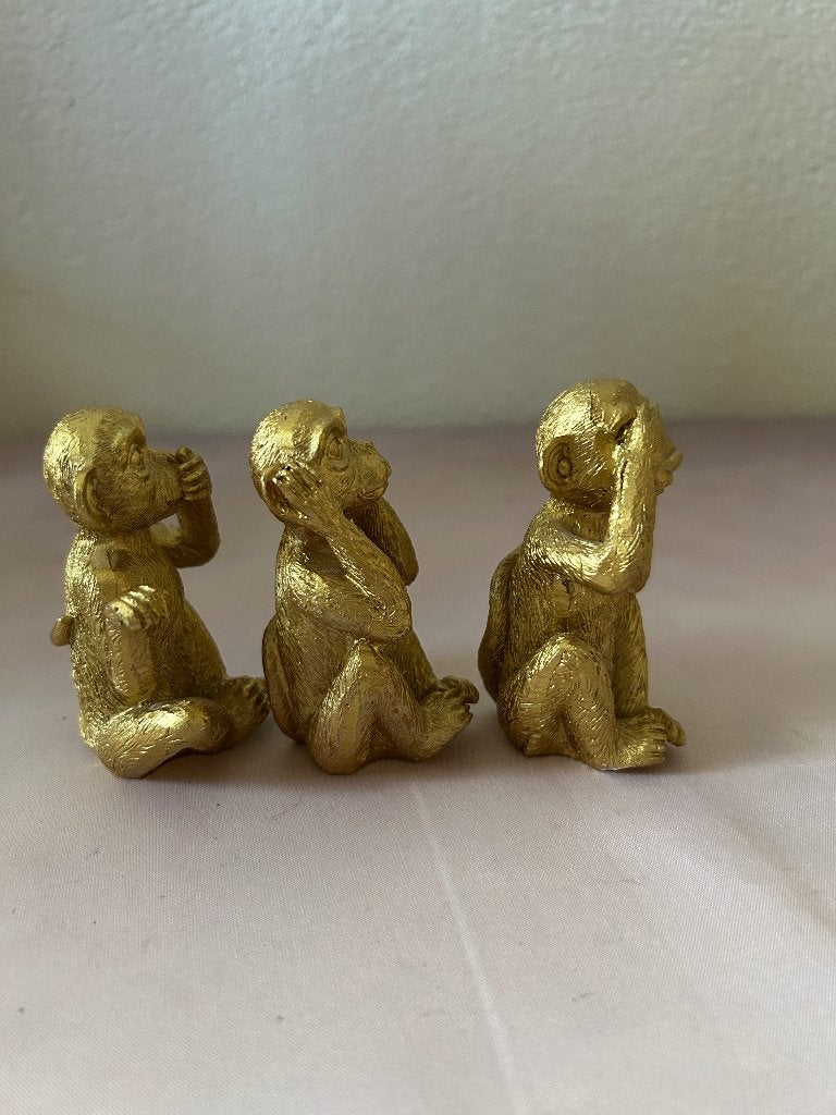 Drie wijze aapjes horen zien zwijgen goudkleurig set, Ophalen of Verzenden, Zo goed als nieuw, Dier