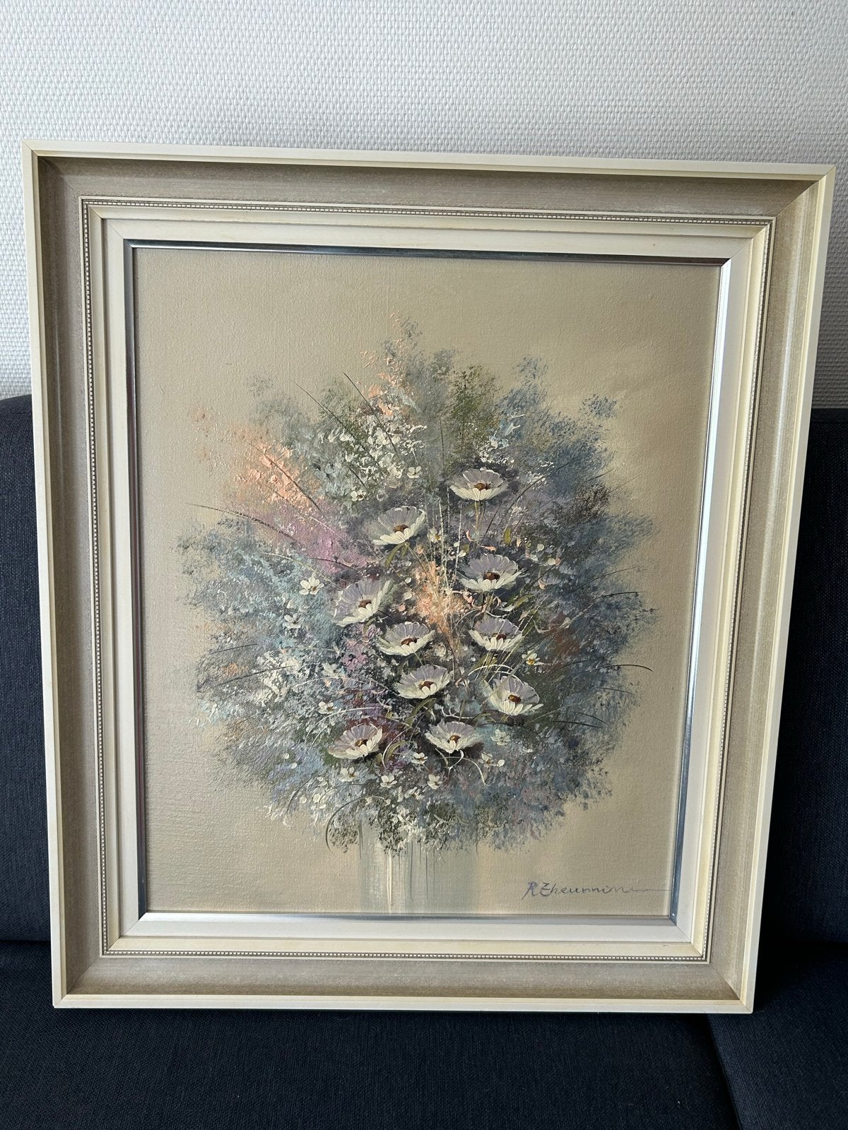 Schilderij bloemenstilleven gesigneerd R. Zheurminne, Doek, Realistisch, Gesigneerd, Olieverf
