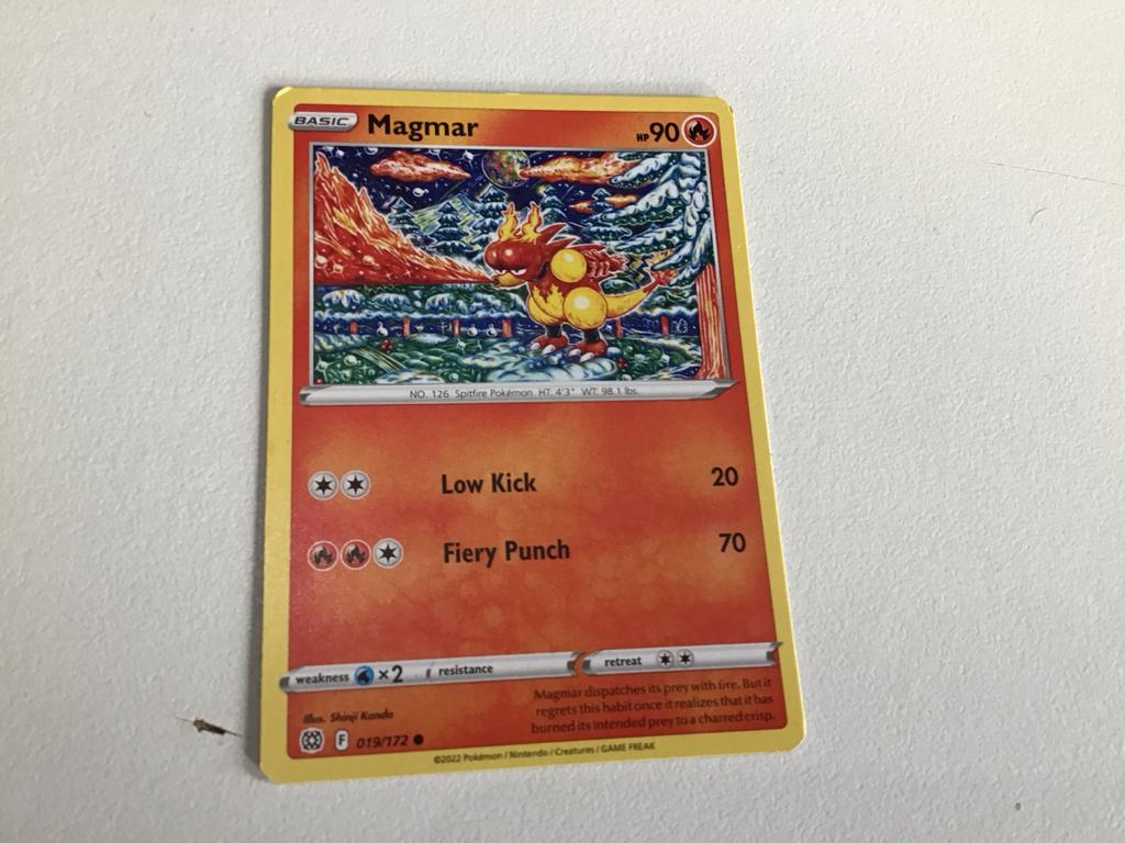 Pokémon Kaart Magmar 019/172 Basic HP90, Ophalen of Verzenden, Zo goed als nieuw, Losse kaart