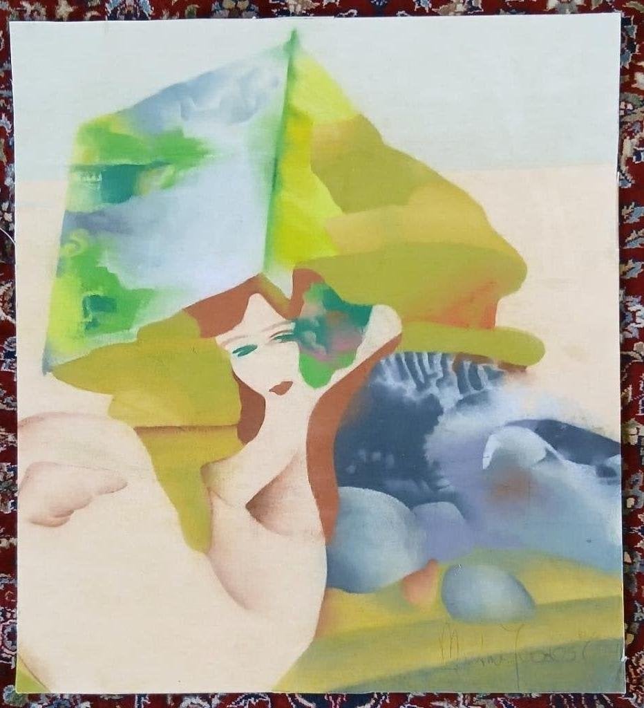 Martine Jacobs - Portret in Landschap, Antiek en Kunst, Pastel, Papier/karton, Ophalen of Verzenden, Gesigneerd