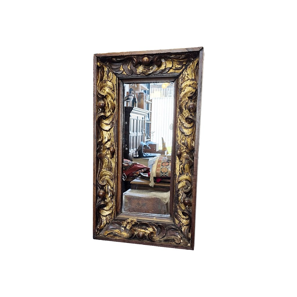 Antiek Italiaanse barok spiegel, 1e helft 18e eeuw, Antiek en Kunst, Antiek | Spiegels, Ophalen, Rechthoekig, Minder dan 50 cm