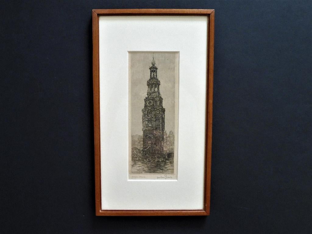 Originele Anton Pieck Montelbaanstoren Amsterdam gesigneerd, Ophalen of Verzenden