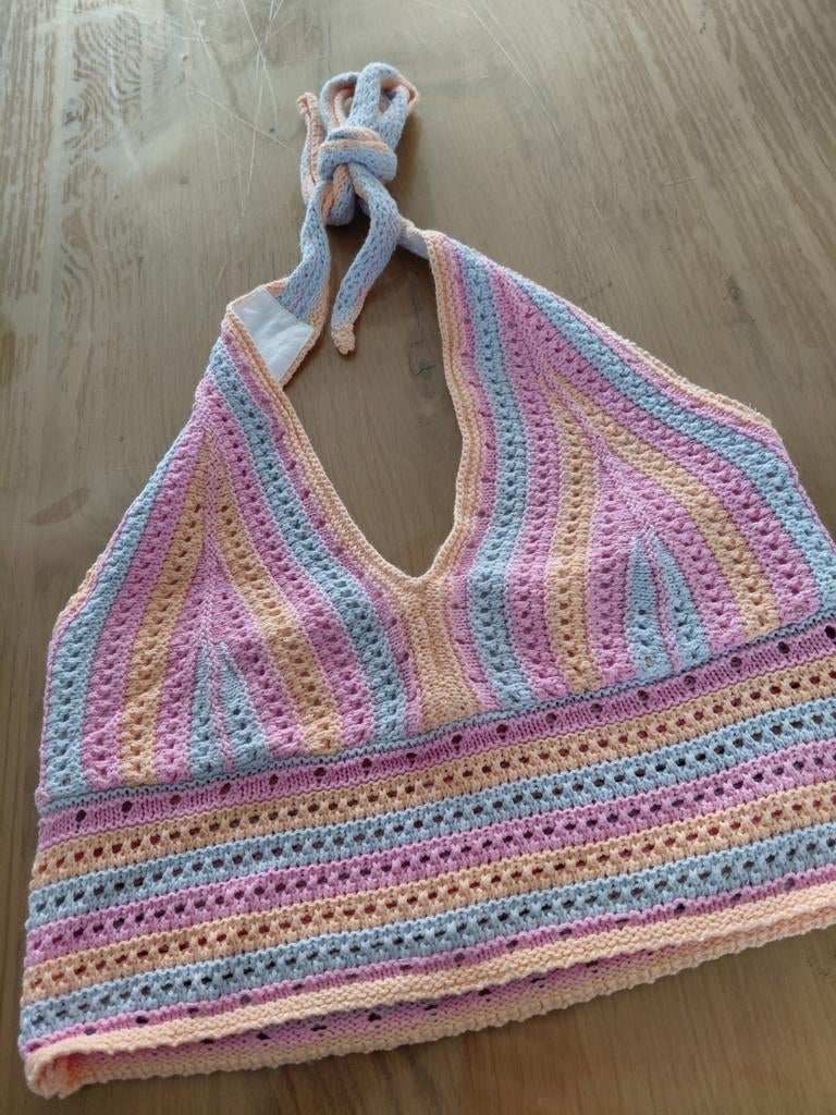 Gehaakte haltertop in pastelkleuren, Maat 38/40 (M), Ophalen of Verzenden, Zo goed als nieuw, Zonder mouw