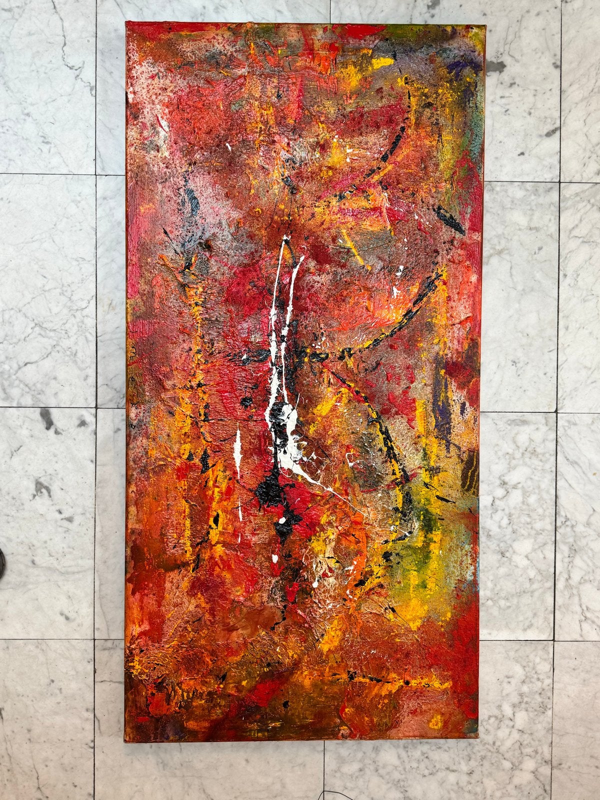 Abstracte Expressie: Rood, Geel en Zwart Schilderij, Ophalen