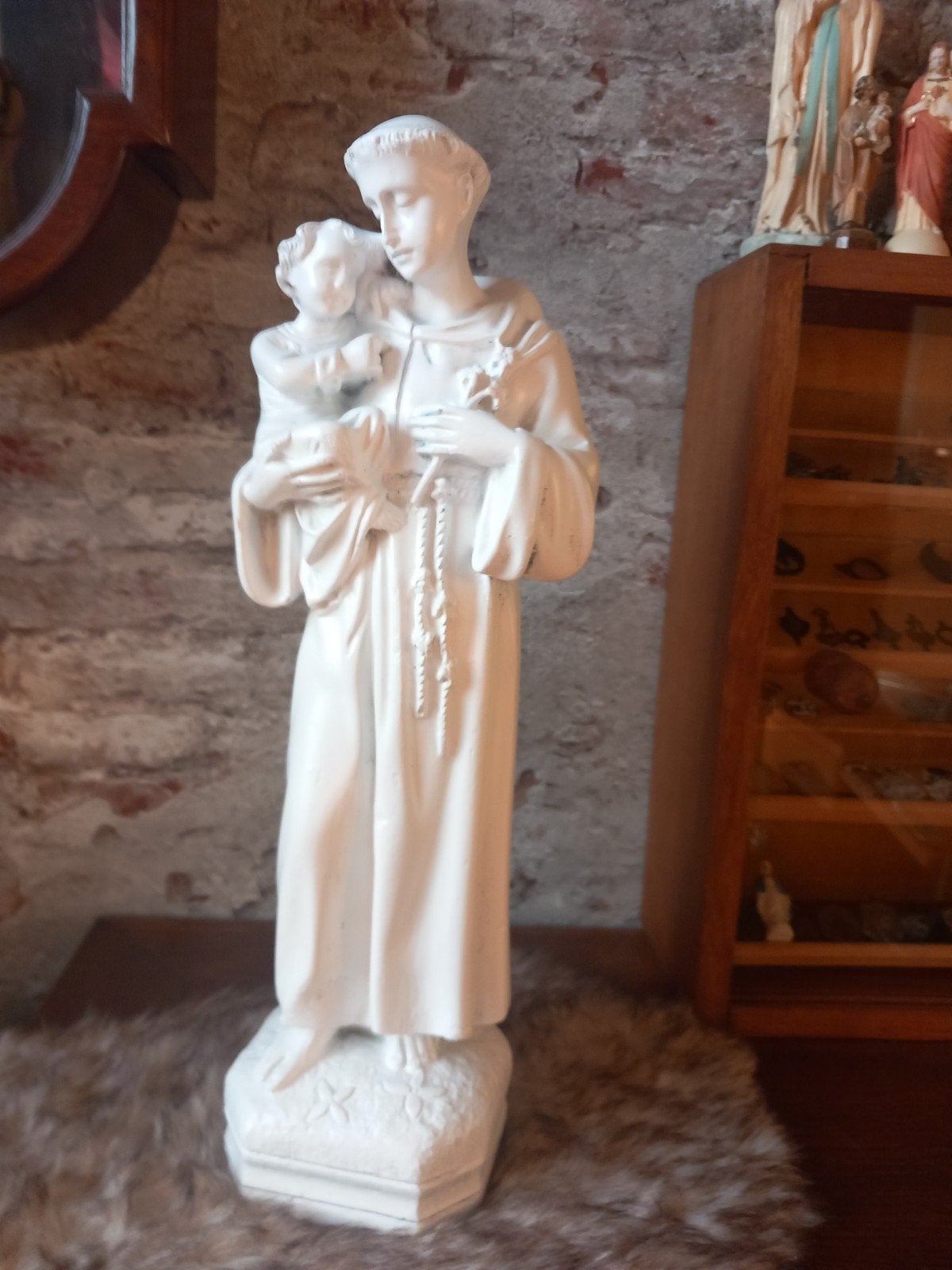 Antiek gipsen beeld van Sint Antonius met kindje Jezus, Antiek en Kunst, Ophalen of Verzenden