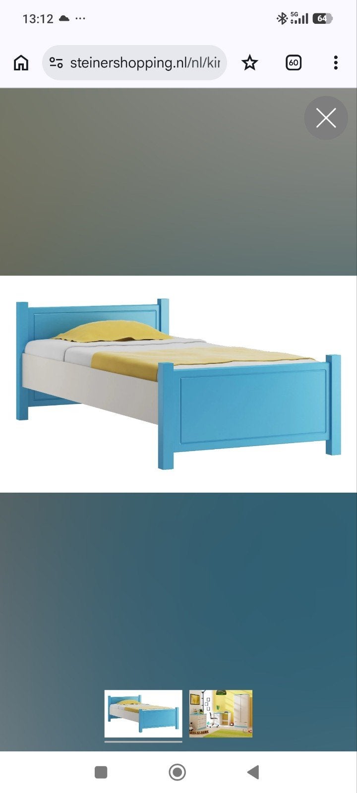 Kinder bed wit met blauwe poten, Ophalen, 85 tot 100 cm, Gebruikt, Lattenbodem