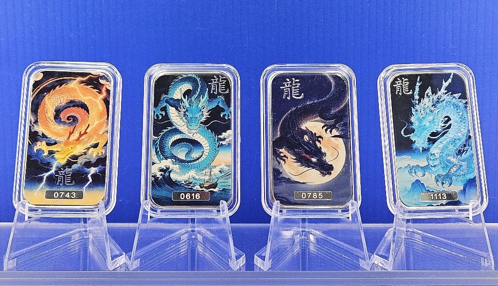 (10998) TOP SCOTTSDALE MINT SERIE DRAGONS COLOR 4X ONE OUNCE, Ophalen of Verzenden, Zilver
