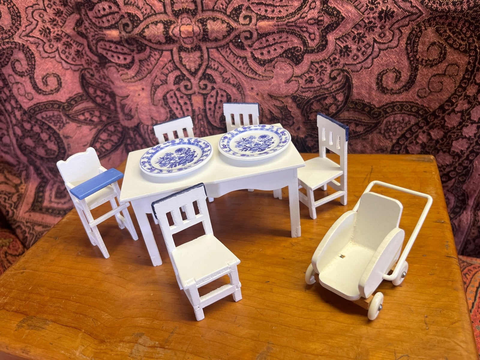 Vintage Miniatuur poppenhuis meubels:  en kinderwagen, Ophalen of Verzenden, Gebruikt, Poppenhuis