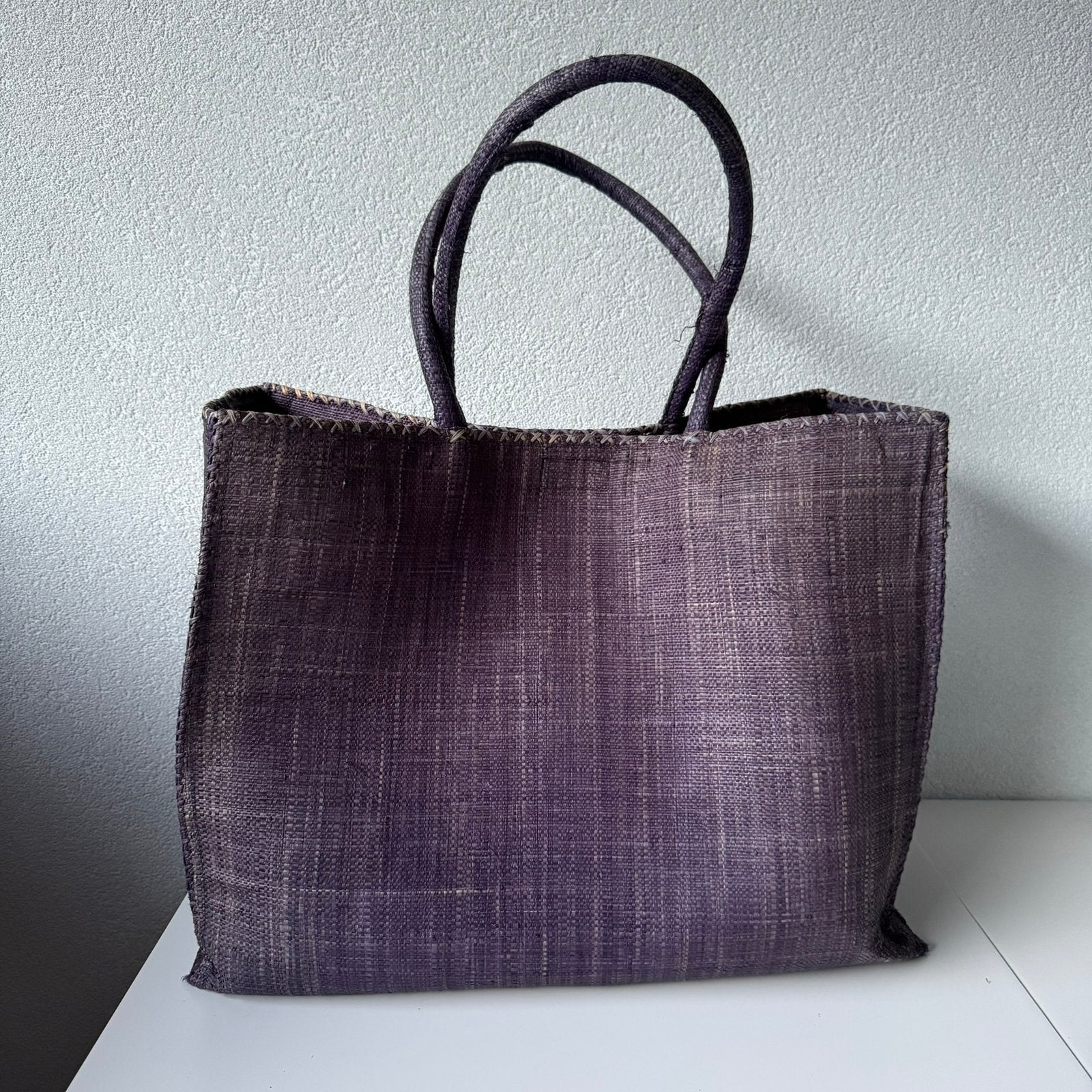 Raffia tas donkerblauw groot!, Verzenden, Zo goed als nieuw, Blauw
