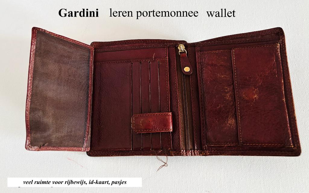 GARDINI Leer Wallet Pasjes Rijbewijs IDkaart Papiergeld, Gebruikt, Bruin, Leer, Ophalen