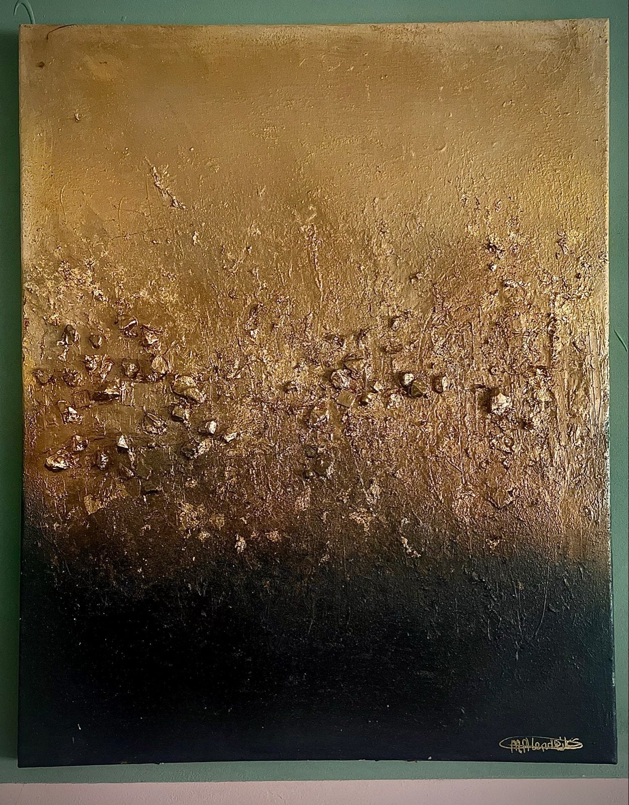 Handgemaakt Structuur Schilderij - Goud en Zwart, Ophalen of Verzenden