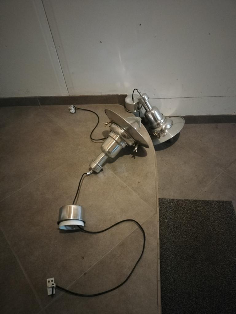 Set van 2 vintage industriële hanglampen, Minder dan 50 cm, Gebruikt, Ophalen of Verzenden, Minder dan 25 cm
