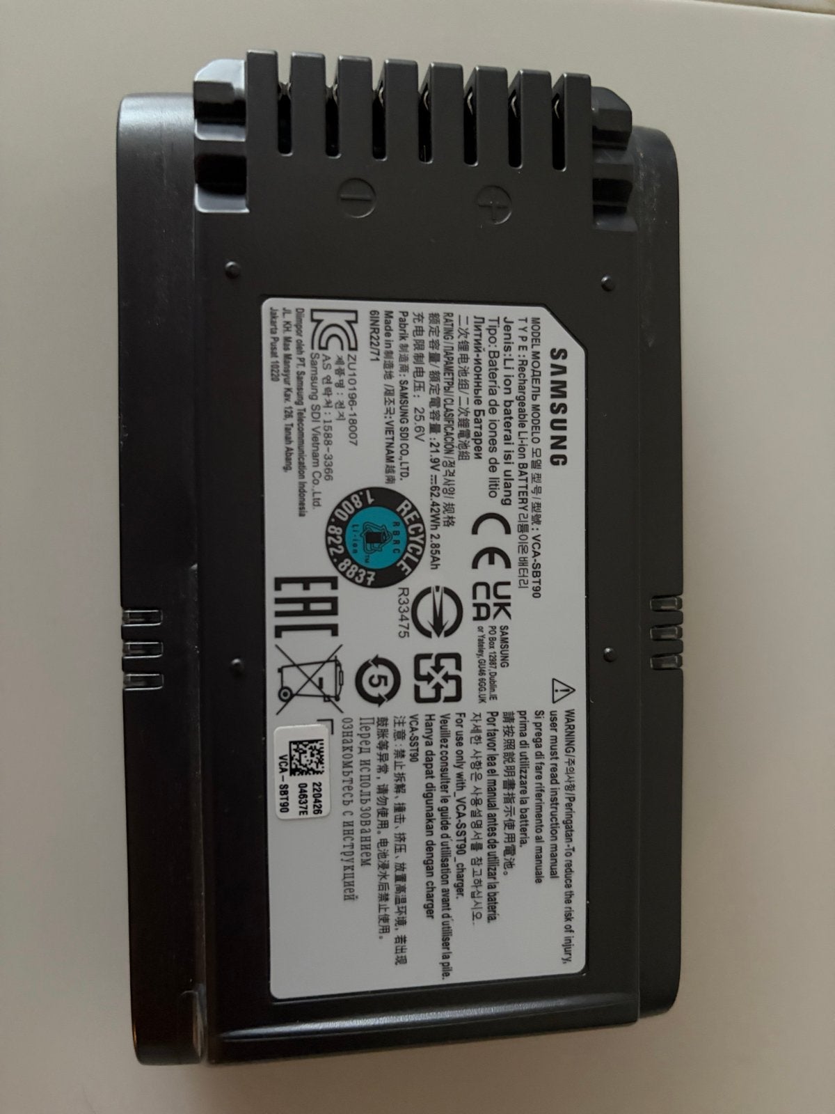 Samsung VCA-SBT90 21.9V Li-ion Accu Stofzuiger, Ophalen of Verzenden, Zo goed als nieuw