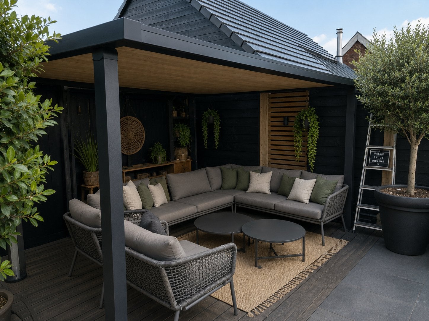 Pergola, zonnescherm overkapping, antraciet 4m, 2023, Tuin en Terras, Ophalen of Verzenden, Zo goed als nieuw, Knikarmscherm
