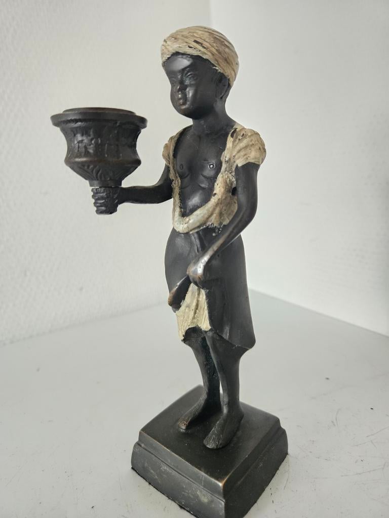 Antieke bronzen Blackamoor kandelaar, Ophalen of Verzenden