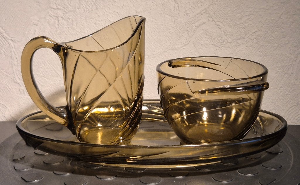 Vintage Arcoroc "Arco Edge" roomstel – Rookglas – Jaren '70, Gebruikt, Overige merken, Overige typen, Vintage