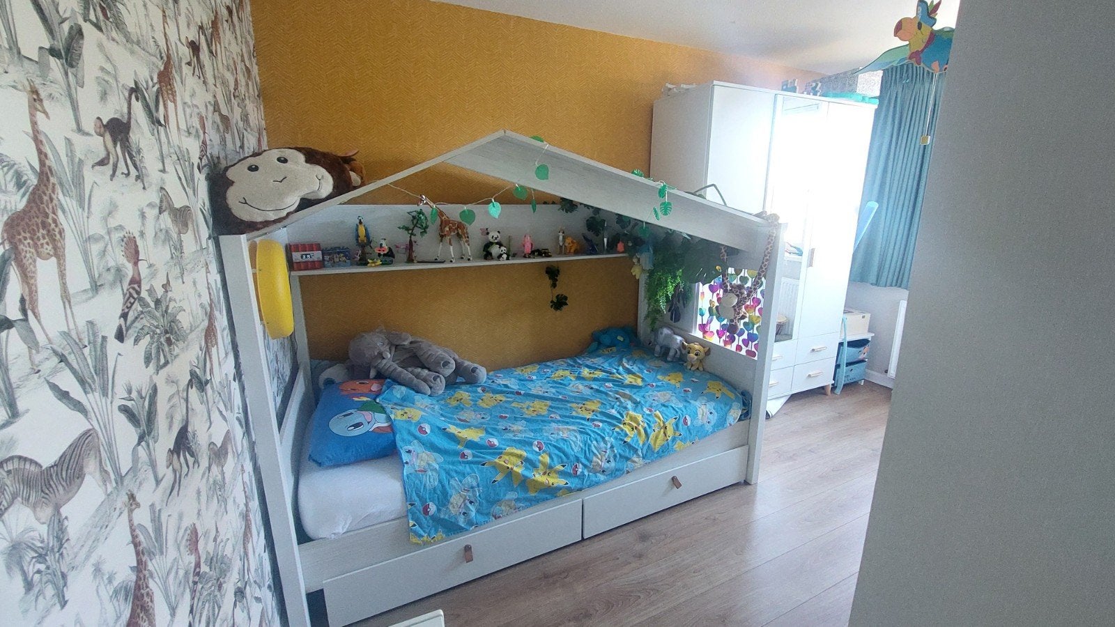 Eenpersoons huisjesbed incl. lattenbodem + 2 bedlades, 85 tot 100 cm, Gebruikt, Ophalen of Verzenden, Lattenbodem
