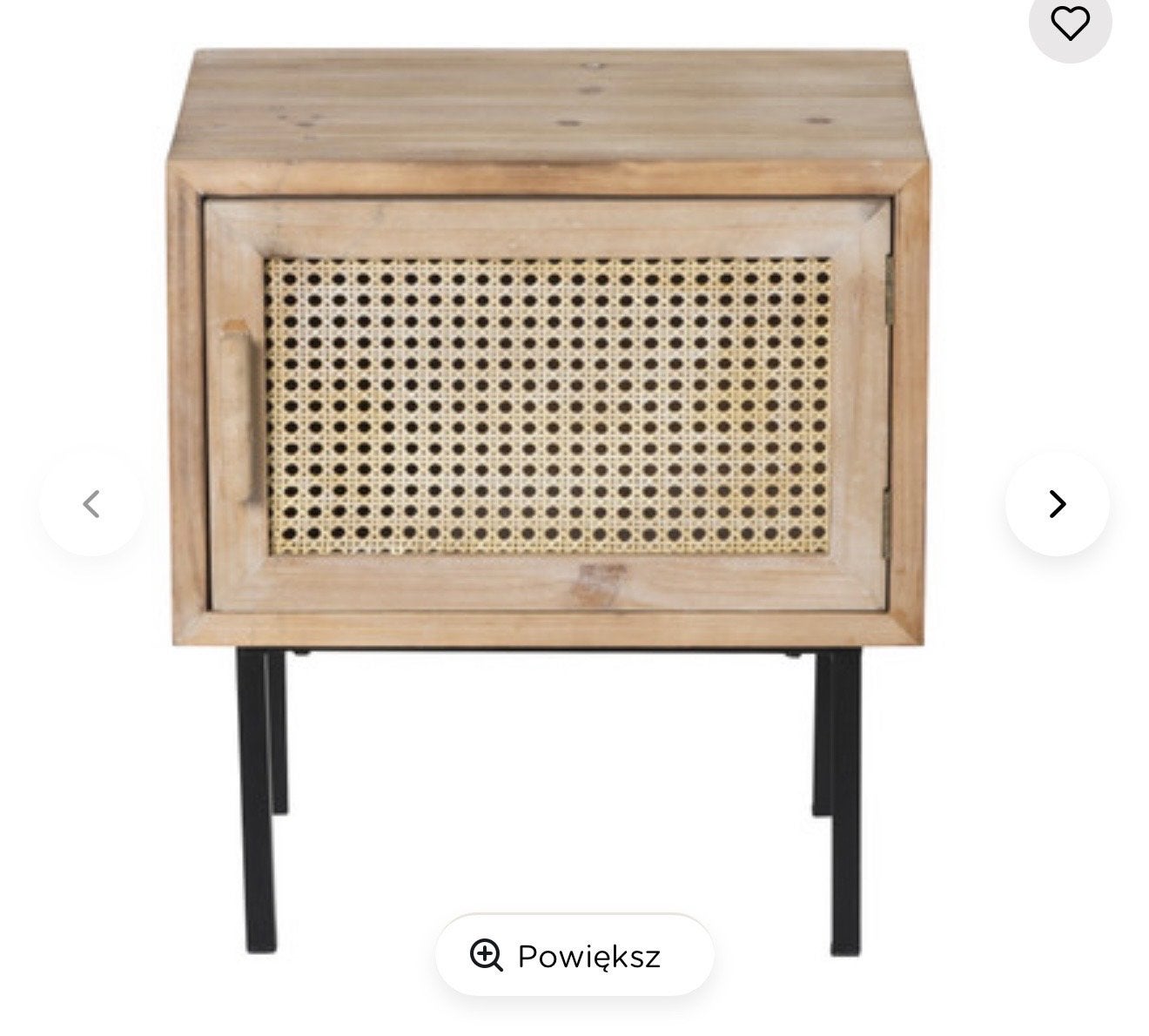 Nachtkastje Xenos met rotan deur en metalen poten, Ophalen, Gebruikt, Minder dan 45 cm, 55 tot 70 cm