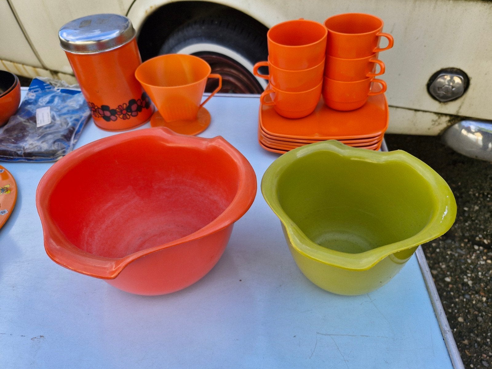 beslagkom vintage retro groen oranje, Caravans en Kamperen, Ophalen of Verzenden, Gebruikt
