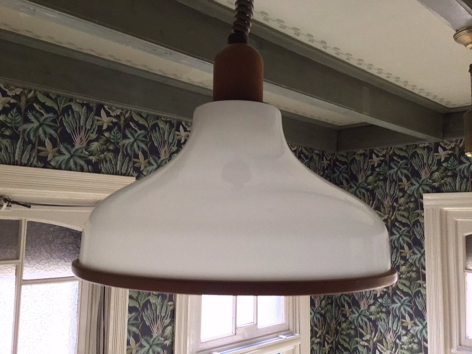 Retro seventies hanglamp in hoogte verstelbaar, Ophalen of Verzenden, Zo goed als nieuw