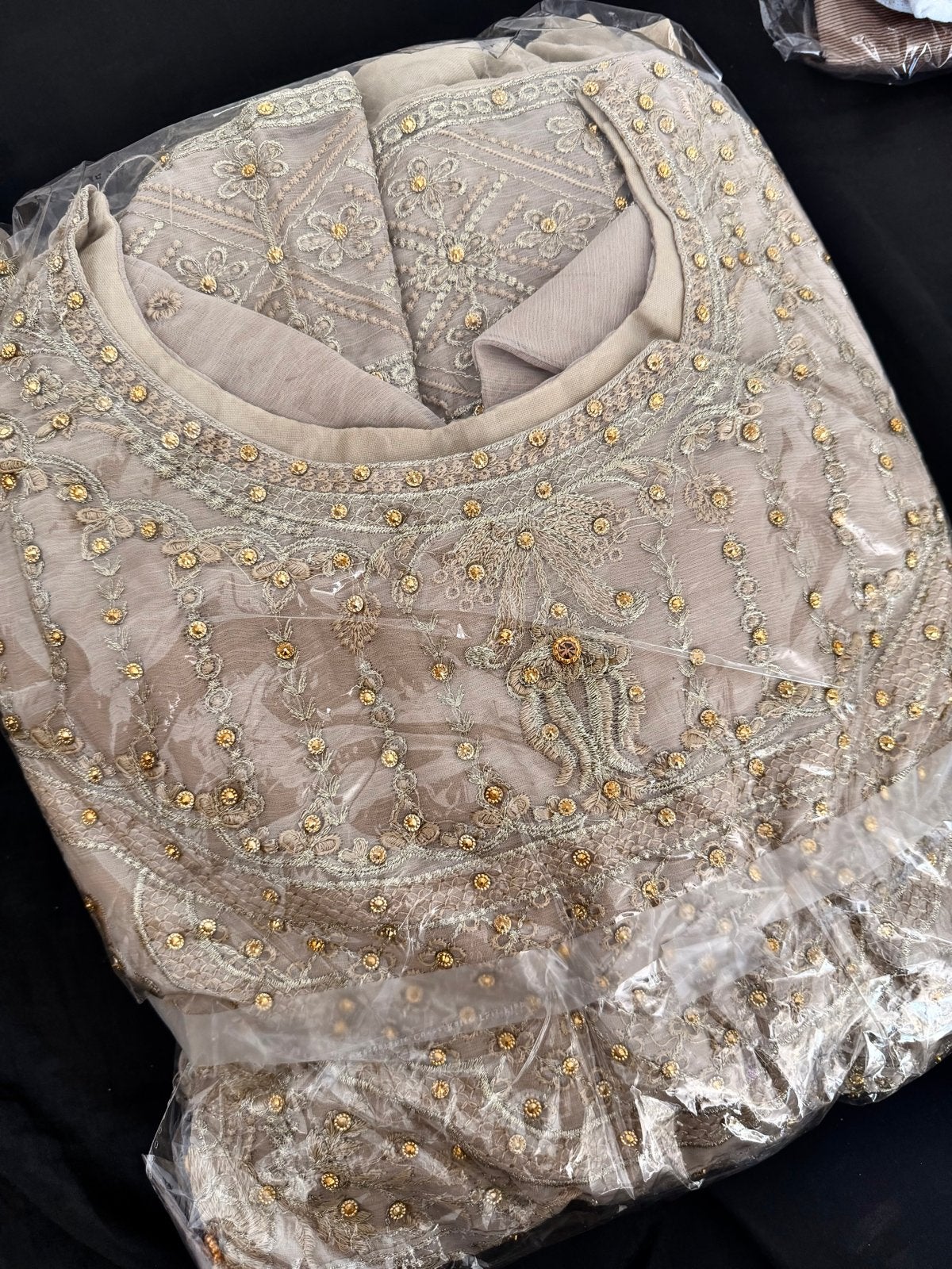 Nieuw! 3pc Anarkali taupe/beige, Galajurk, Verzenden, Beige, Maat 42/44 (L)