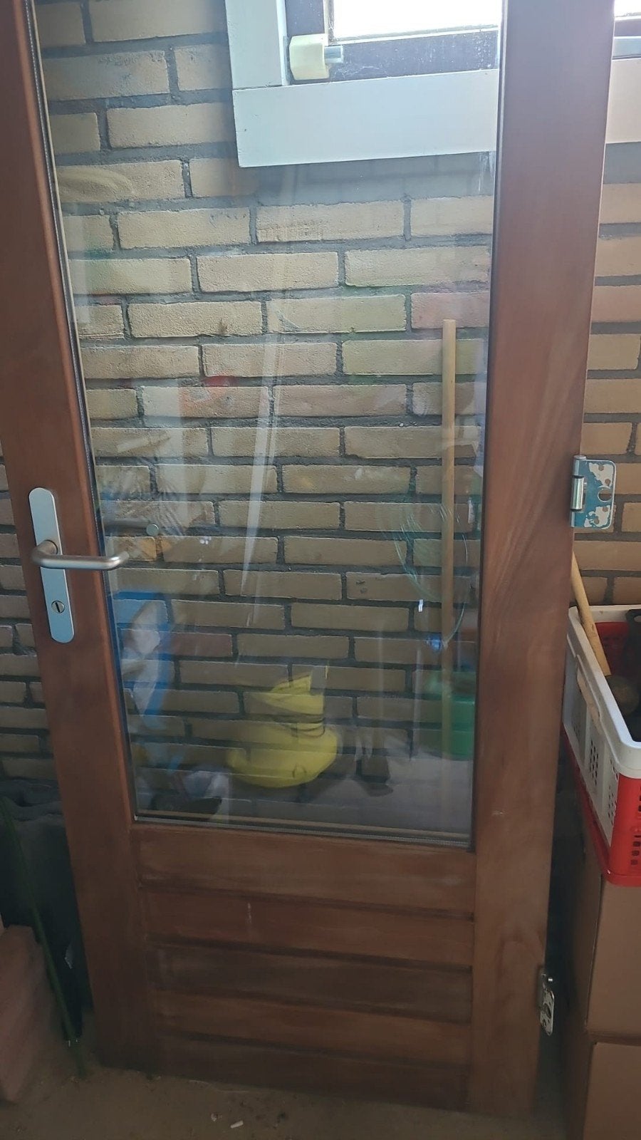 Houten buitendeur met glas en beslag, Ophalen, 200 tot 215 cm, Glas, Buitendeur