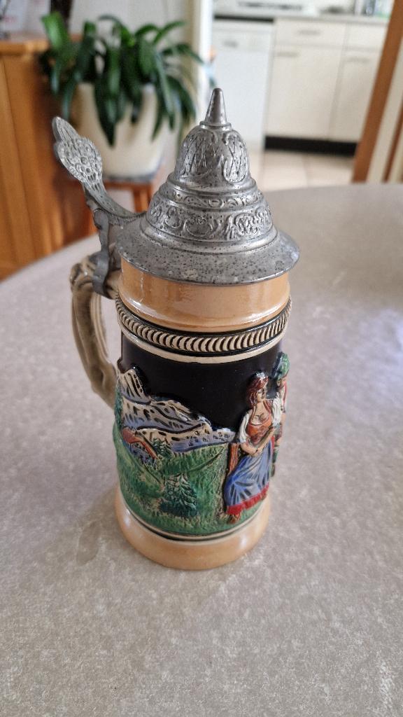 oude bierpul aardewerk met tinnen deksel, Antiek en Kunst, Ophalen of Verzenden