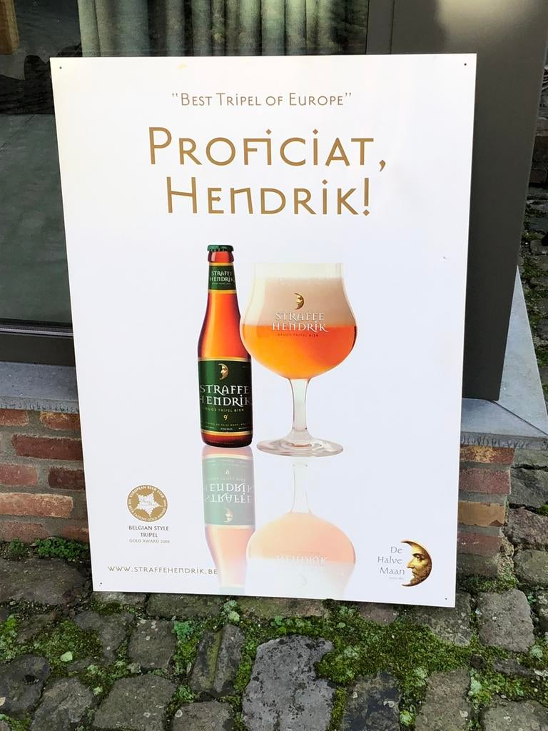 Groot reclamebord Straffe Hendrik bier geen emaille bord, Verzamelen, Ophalen, Gebruikt, Reclamebord, Plaat of Schild, Overige merken