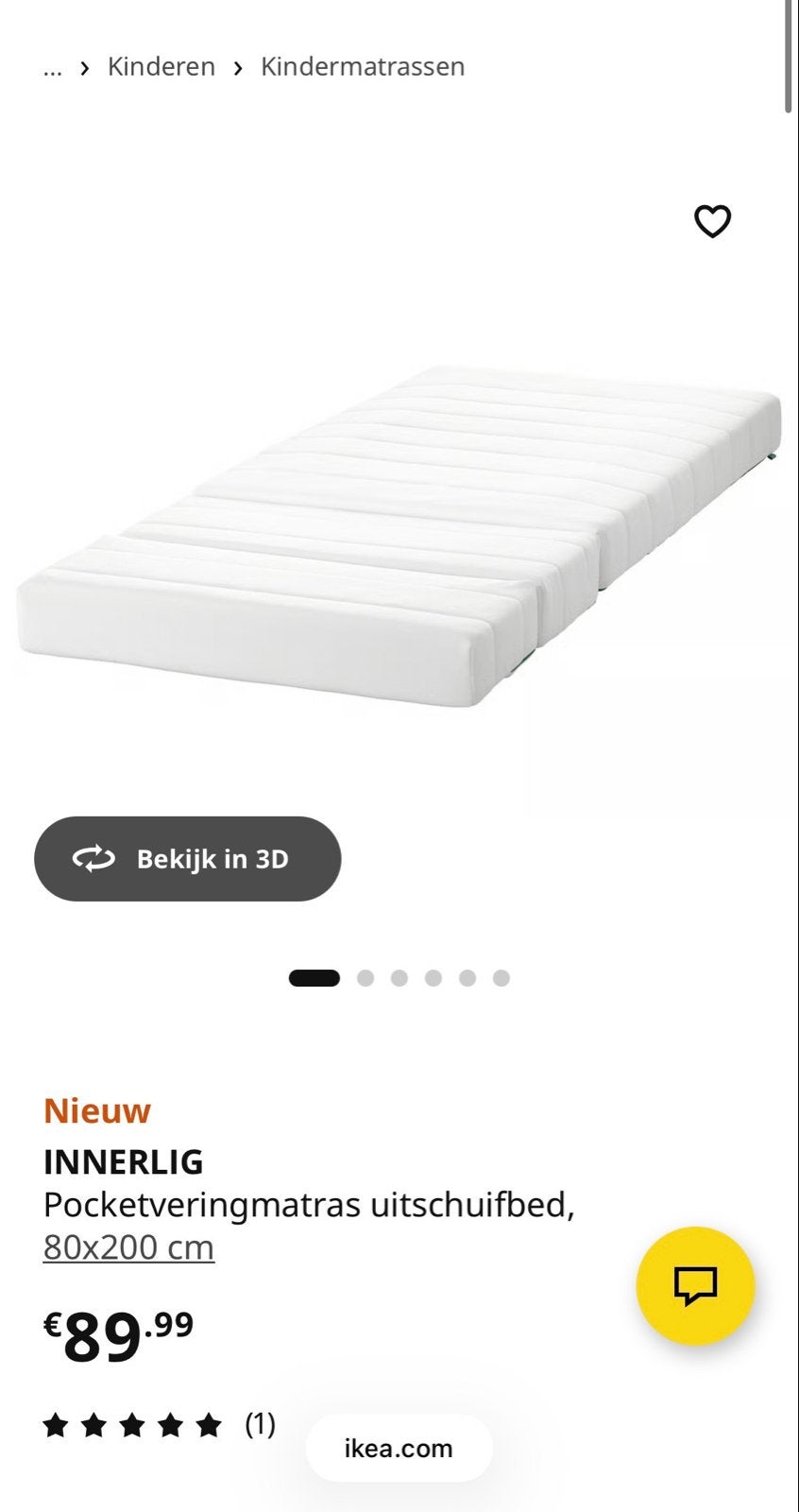 IKEA INNERLIG Pocketveringmatras Uitschuifbed 80x200 cm, Ophalen, Gebruikt, Eenpersoons, 80 cm
