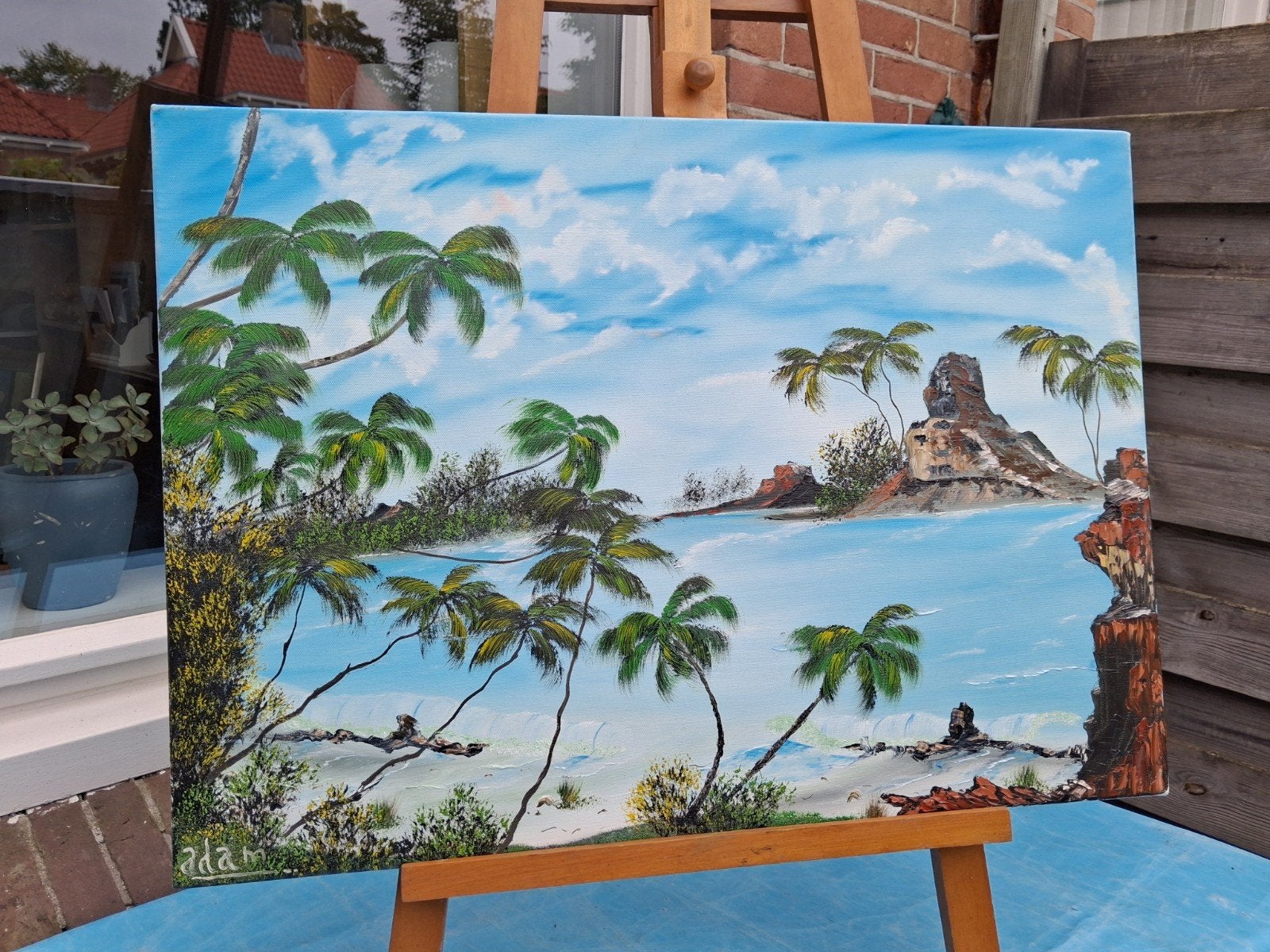 Schilderij # Tropical Island, Antiek en Kunst, Doek, Realistisch, Ophalen of Verzenden, Landschap