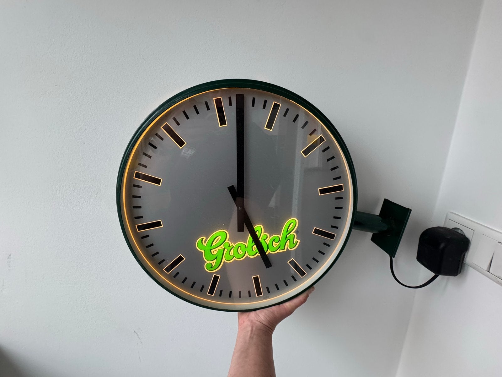 Grolsch Wandklok - Dubbelzijdig en Verlicht, Ophalen, Vintage, Analoog, Groen