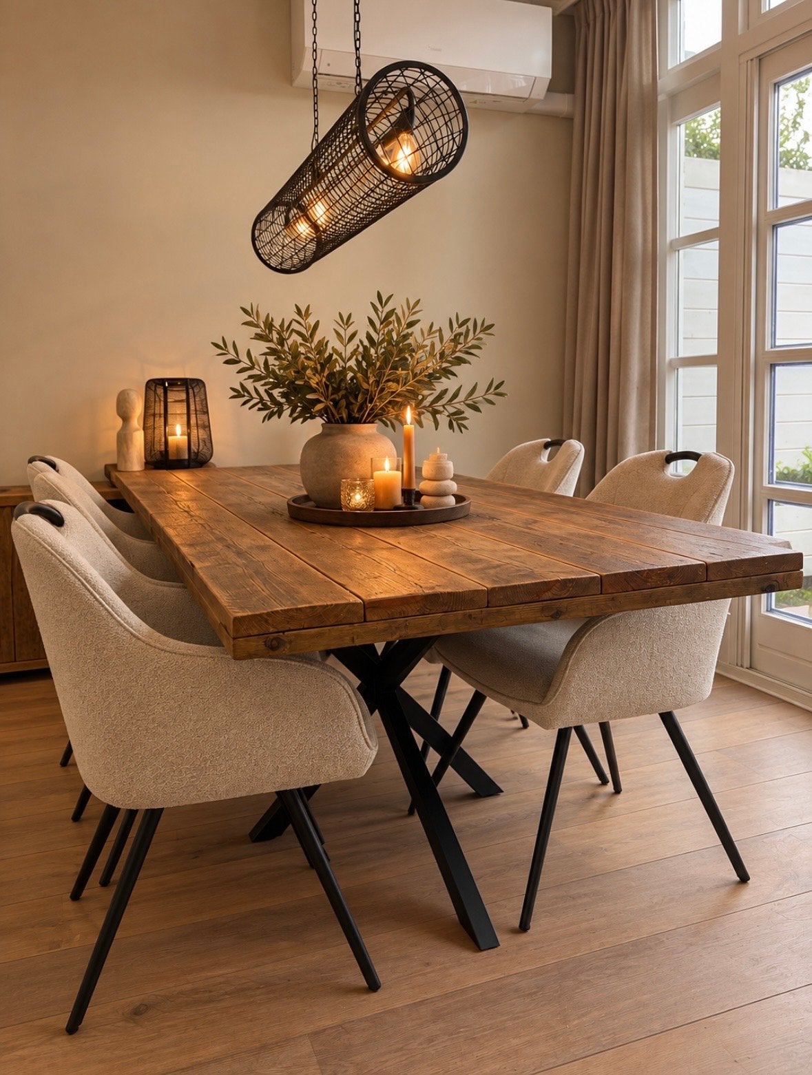 Industriele tafel 200cm/evt. met 6 stoelen (die van de foto), Ophalen, 50 tot 100 cm, Zo goed als nieuw, Vijf personen of meer