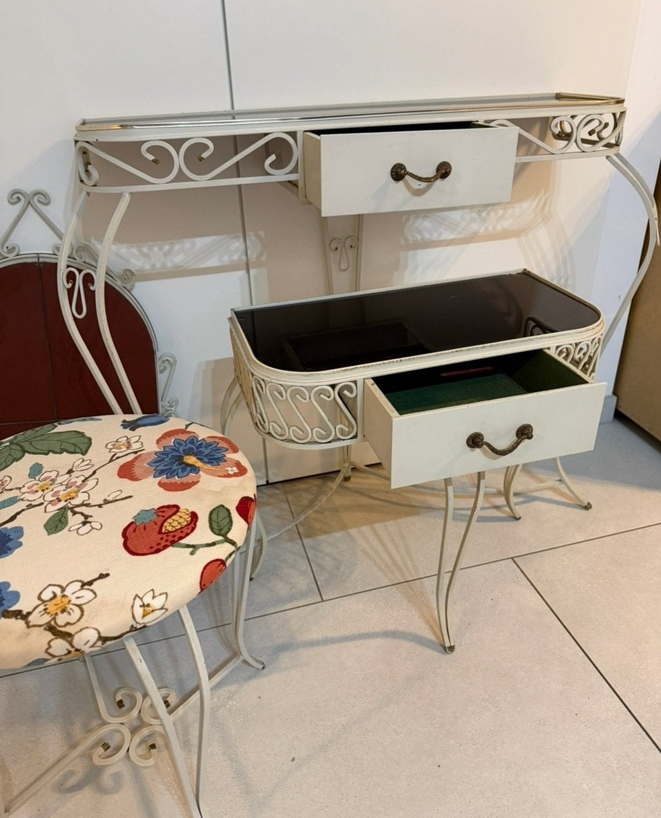 Vintage kaptafelset met spiegel en krukje, Ophalen of Verzenden