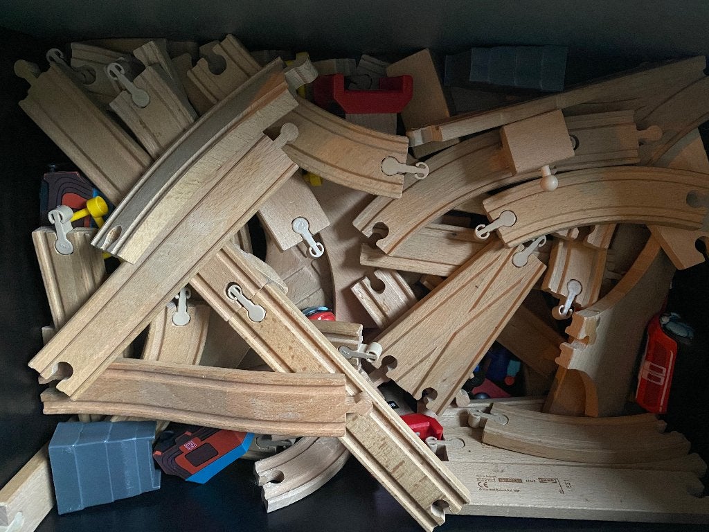 Houten treinbaan, Kinderen en Baby's, Ophalen of Verzenden, Zo goed als nieuw, Duw- of Trekspeelgoed